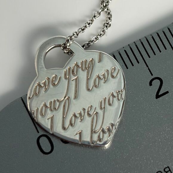 Tiffany & Co Retired Notes Collection Silver I Love You Script Heart Pendant 18” - Picture 16 of 16